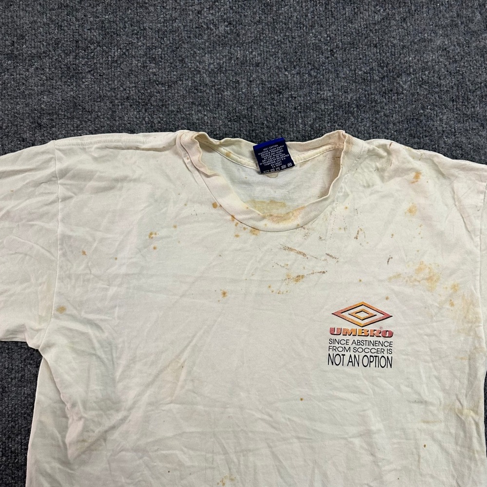Umbro T-Shirt Mens Size L White Vintage Soccer Graphic USA Made Distressed - Picture 2 of 8